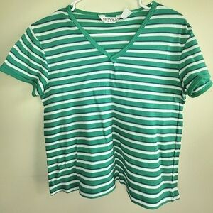 Vintage Women's Messages Single Stitch Short Sleeve Striped Shirt, Size Medium